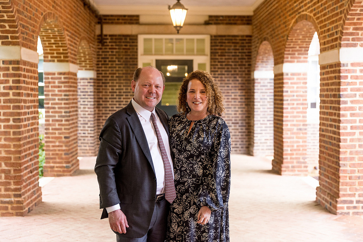Couple standing in breezeway