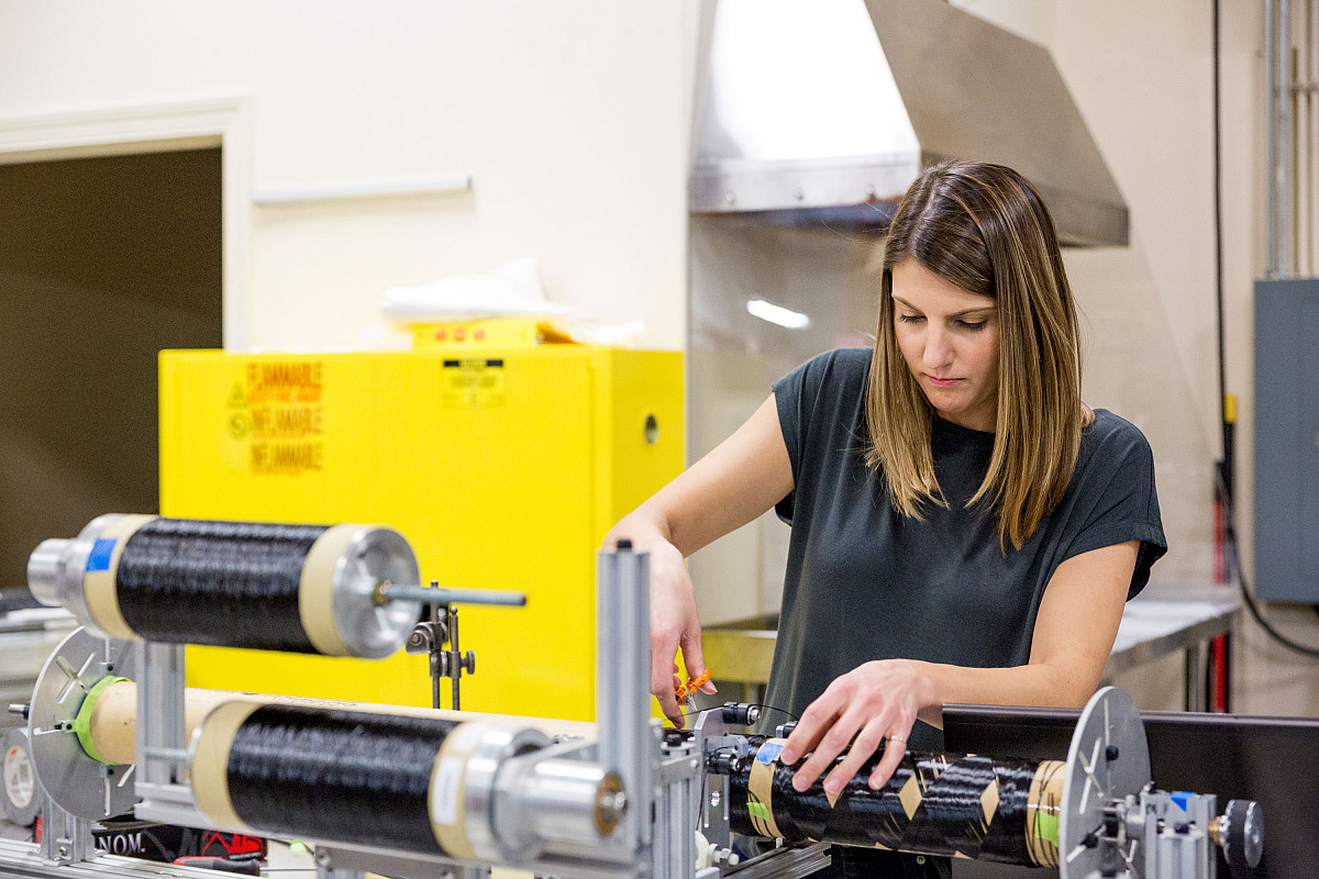 A student working at an engineering internship. 