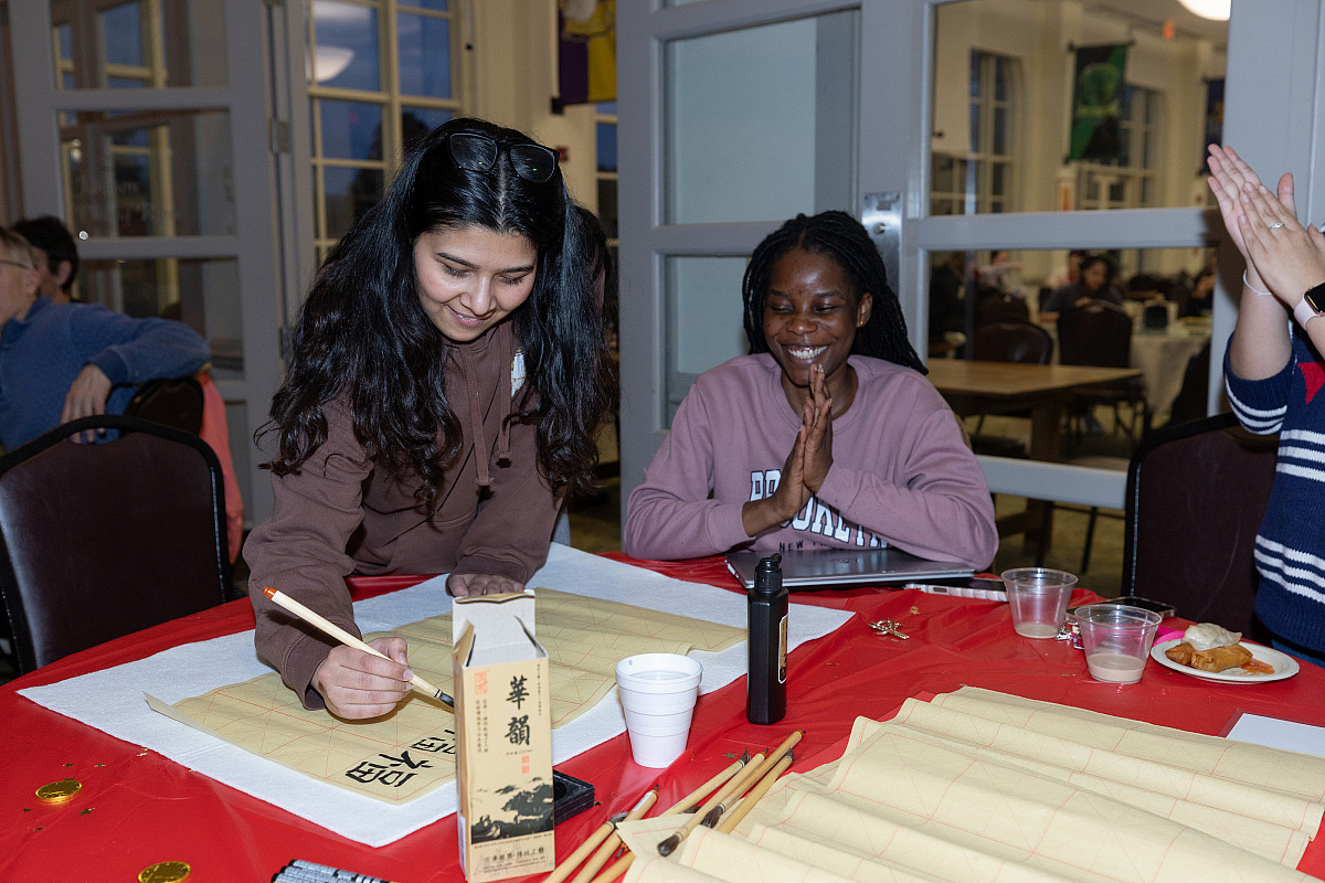 Students practices calligraphy